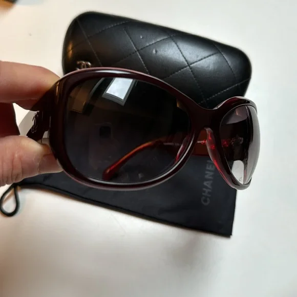 CHANEL vintage large Burgundy Prescription lens Frames+Sock+  display picture 2